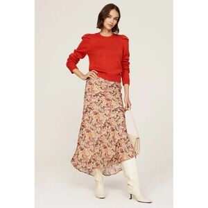 Derek Lam Collective Red Orange Puff Sleeve Wool Blend Knit Sweater XS Snagged